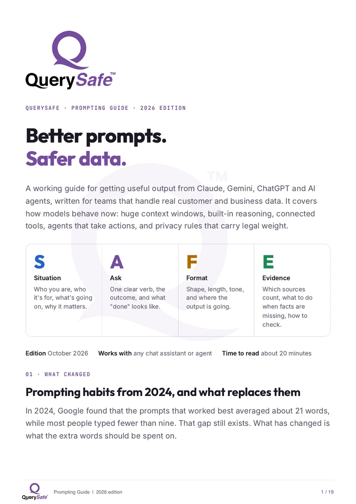 Cover of the QuerySafe Prompting Guide 2026